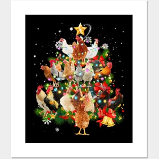 Chicken Tree Light Christmas Matching Family Chickens Pajama Posters and Art